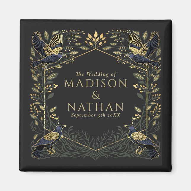 Íman Casamento Floral de Raven Gótico Encantado Verde (Frente)