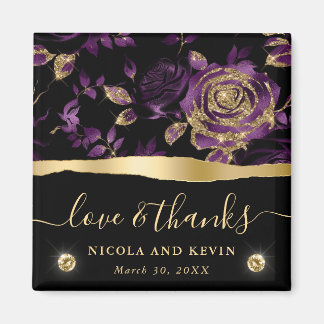 Íman Casamento Floral de Rosa com Brilho Roxo e Dourado