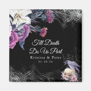 Íman Casamento Floral Esqueleto Gótico Roxo Preto Elega