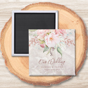 Íman Casamento Floral Marble de Rosa Rosa Rosa Elegante