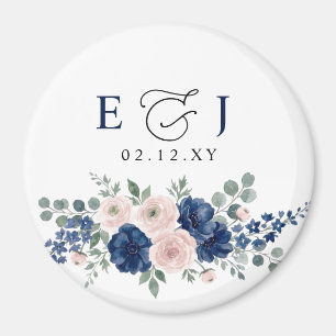 Íman Casamento Floral Moderno Azul Marinho e Bege