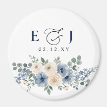 Casamento Floral Moderno Azul Poeirento Marfim Beg