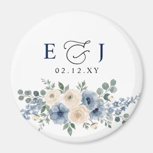 Íman Casamento Floral Moderno Azul Poeirento Marfim Beg