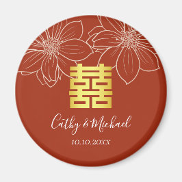 Íman Casamento floral moderno vermelho boho chinês