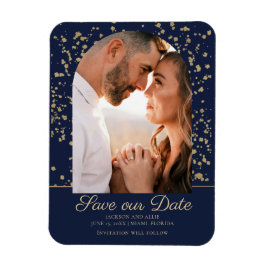 Íman Casamento Foto Arco Dourado Brilho Azul Marinho