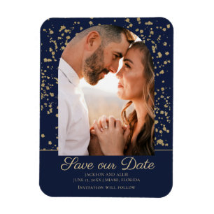 Íman Casamento Foto Arco Dourado Brilho Azul Marinho