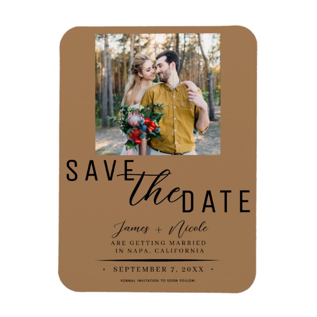 Íman Casamento Foto Brown Save the Date (Vertical)