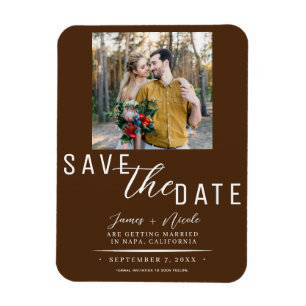 Íman Casamento Foto Save the Date Marrom Chocolate