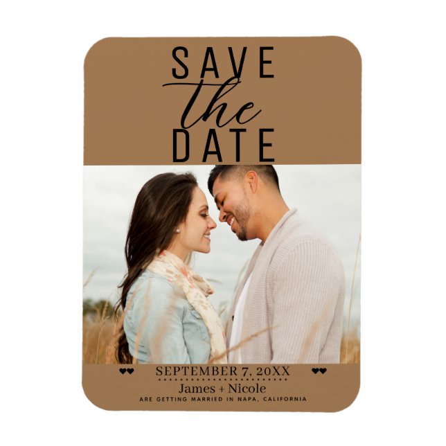 Íman Casamento Foto Save the Date Marrom Moderno (Vertical)