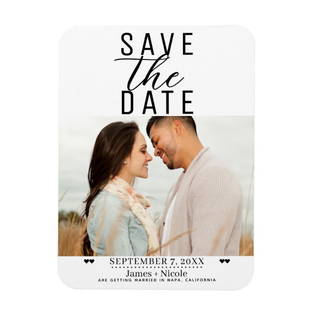 Íman Casamento Foto Save the Date Preto Branco Moderno (Vertical)