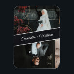 Íman Casamento Fotográfico Elegante E Moderno Personali<br><div class="desc">Celebre o amor com este elegante ímã personalizado de casamento, com duas fotos personalizadas da noiva e do noivo com seus nomes mostrados em uma faixa diagonal de na moda. Um design moderno e eterno, perfeito para favores de casamento, salvar as datas, ou como um presente de guarda para a...</div>