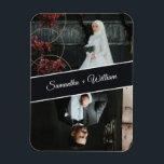 Íman Casamento Fotográfico Elegante E Moderno Personali<br><div class="desc">Celebre o amor com este elegante ímã personalizado de casamento, com duas fotos personalizadas da noiva e do noivo com seus nomes mostrados em uma faixa diagonal de na moda. Um design moderno e eterno, perfeito para favores de casamento, salvar as datas, ou como um presente de guarda para a...</div>