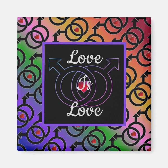 Íman Casamento gay Love Is Love Rainbow Magnet (Frente)