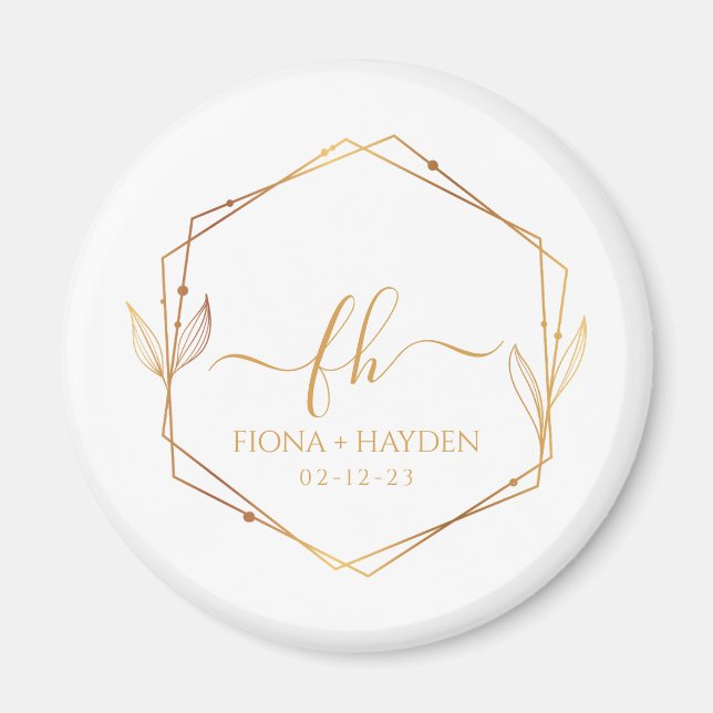 Íman Casamento Inicial Dourado Clássico Elegante Monogr (Frente)