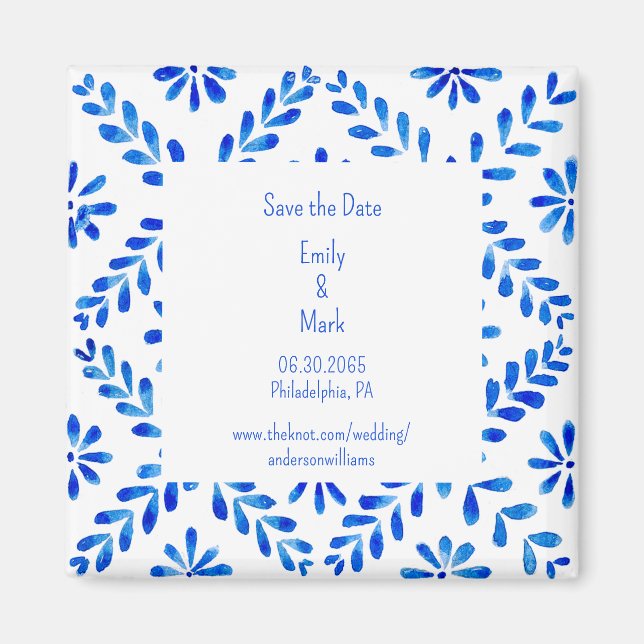 Íman Casamento Mediterrâneo Azul Save the Date (Frente)