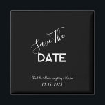Íman Casamento Minimalista Negro e Branco Salvar a Data<br><div class="desc">.: Salvamento de Casamento Minimalista - a data=com um belo fundo preto e uma fonte branca contrastante.: Completamente personalizável - altere o texto,  a fonte,  o tamanho da fonte e a cor da fonte. .: Coordenando itens disponíveis.: Design disponível em outras cores também.</div>