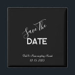 Íman Casamento Minimalista Negro e Branco Salvar a Data<br><div class="desc">.: Salvamento de Casamento Minimalista - a data=com um belo fundo preto e uma fonte branca contrastante.: Completamente personalizável - altere o texto,  a fonte,  o tamanho da fonte e a cor da fonte. .: Coordenando itens disponíveis.: Design disponível em outras cores também.</div>