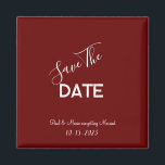 Íman Casamento Minimalista Vermelho e Branco Salvar a D<br><div class="desc">.: Casamento minimalista guarde a data com um belo fundo vermelho marrom e uma fonte branca contrastante .: Completamente personalizável- mude o texto,  a fonte,  o tamanho da fonte e a cor da fonte. .: Coordenando itens disponíveis.: Design disponível em outras cores também.</div>