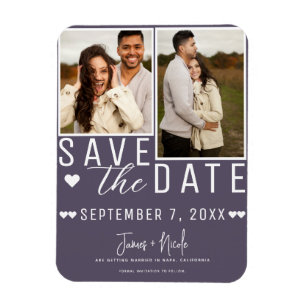 Íman Casamento Moderno com Foto Save the Date 2 Roxo Em