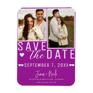 Íman Casamento Moderno com Fotos Save the Date 2 Fuchsi