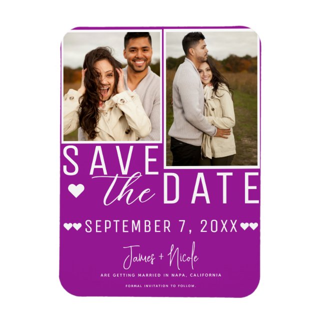 Íman Casamento Moderno com Fotos Save the Date 2 Fuchsi (Vertical)