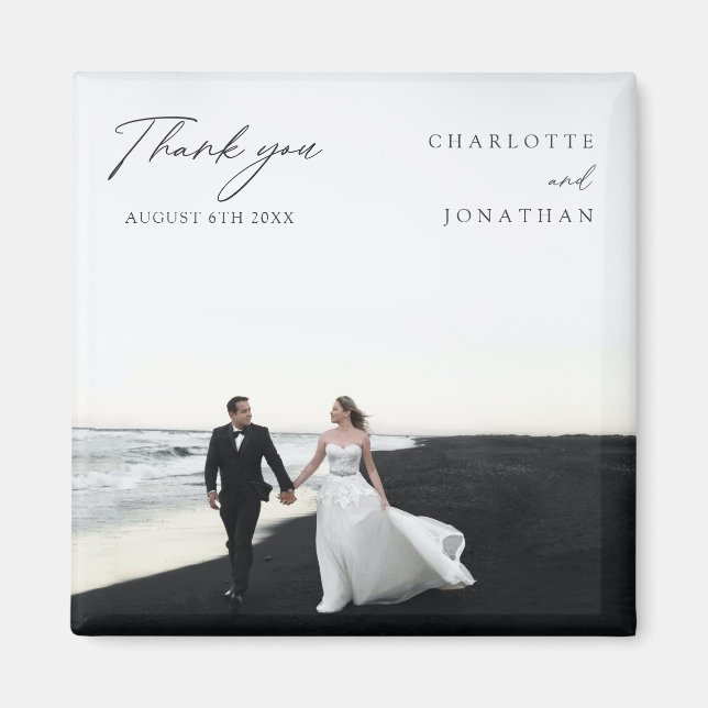 Íman Casamento Moderno Negro e Branco Favorece Obrigado (Frente)