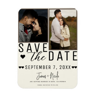 Íman Casamento Moderno Off White Save the Date 2 Fotos