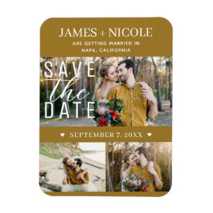 Íman Casamento Moderno Rústico Dourado Save the Date 3 