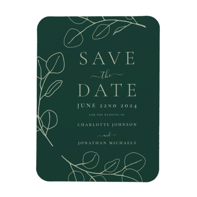 Íman Casamento Moderno Simples com Folhagem Verde (Vertical)
