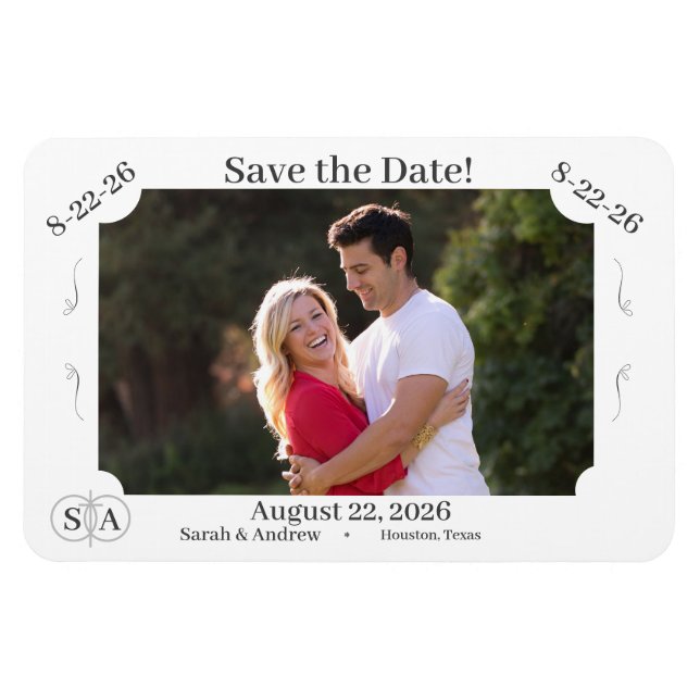 Íman Casamento Monogramas Cross & Rings Salvar a Data (Horizontal)