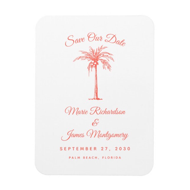 Íman Casamento na Praia com Palmeira Coral Moderna Salv (Vertical)