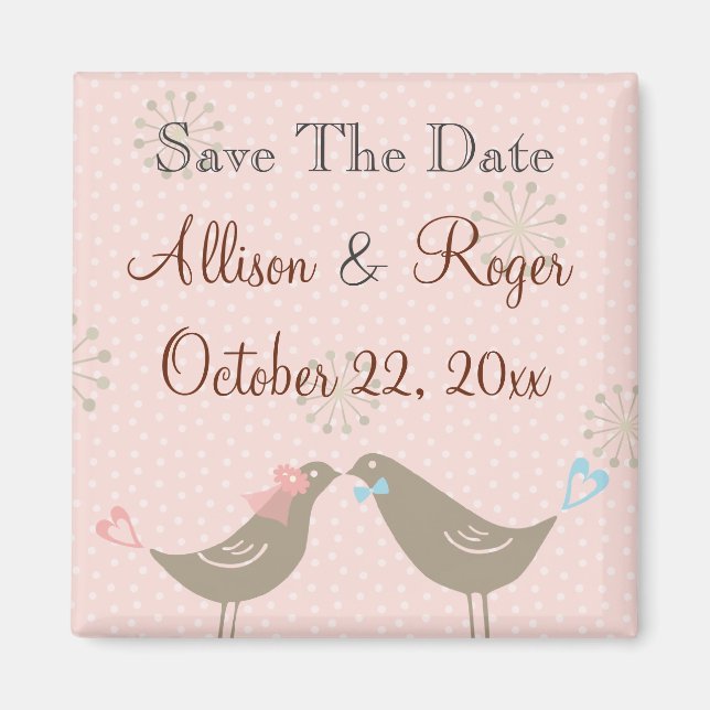 Íman Casamento Pássaros Com Amor W Save The Date Custom (Frente)