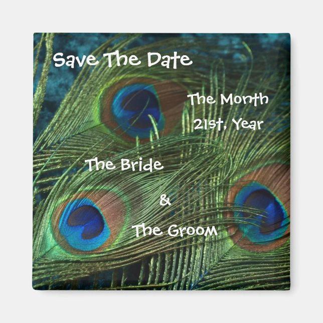 Íman Casamento Pavão Verde Salvar a Data (Frente)