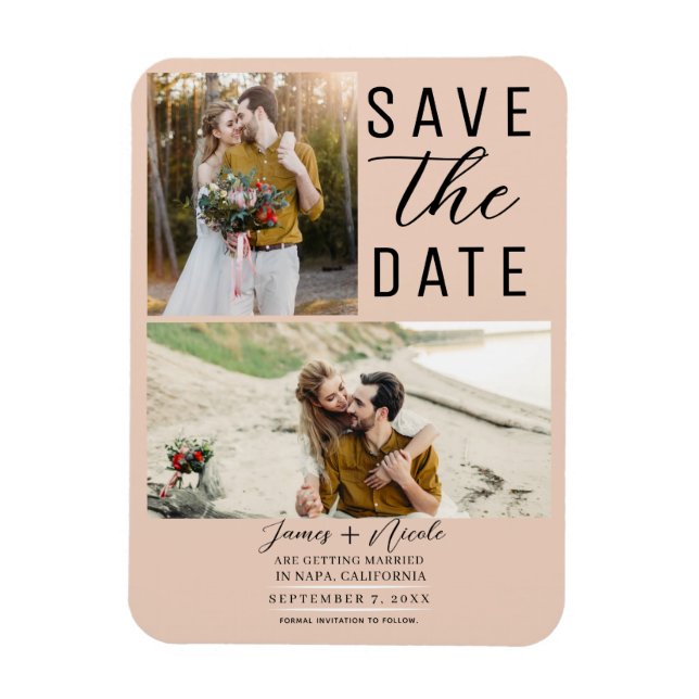 Íman Casamento Peach 2 Fotos Save the Date (Vertical)