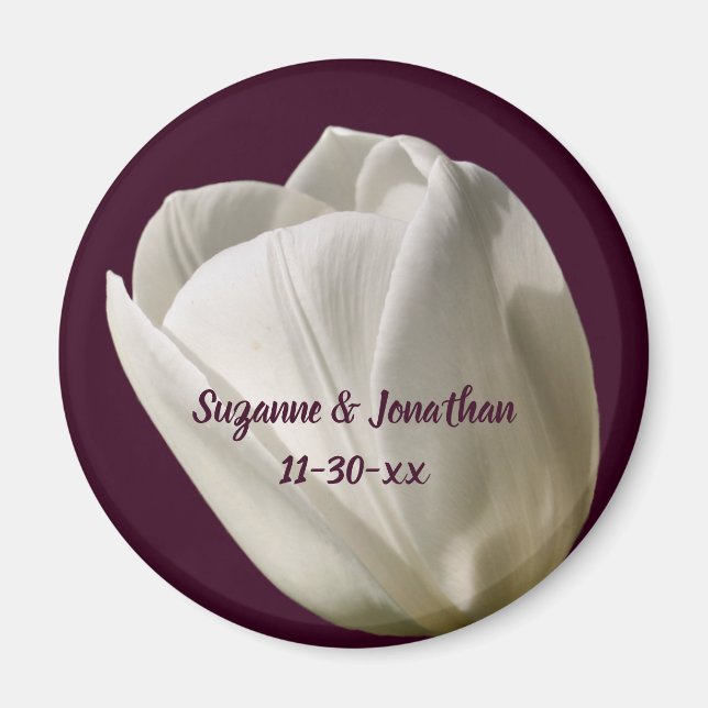 Íman Casamento Personalizado da Flor Branca de Tulipas (Frente)
