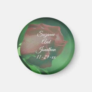 Íman Casamento Personalizado da Flor Vermelha Rosebud