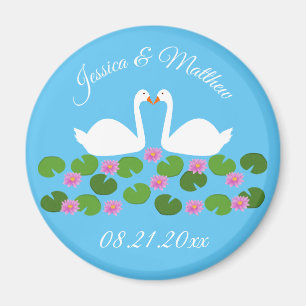 Íman Casamento Personalizado de Cisnes Brancas e Lírios