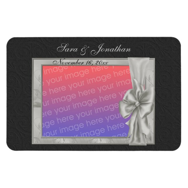 Íman Casamento Personalizado de Foto de Silver Elegante (Horizontal)
