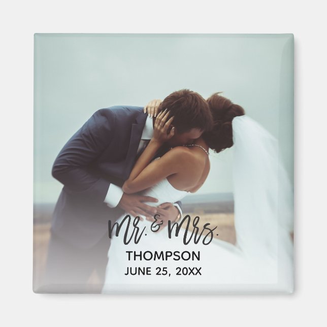 Íman Casamento Personalizado de Foto Moderno Simples Re (Frente)