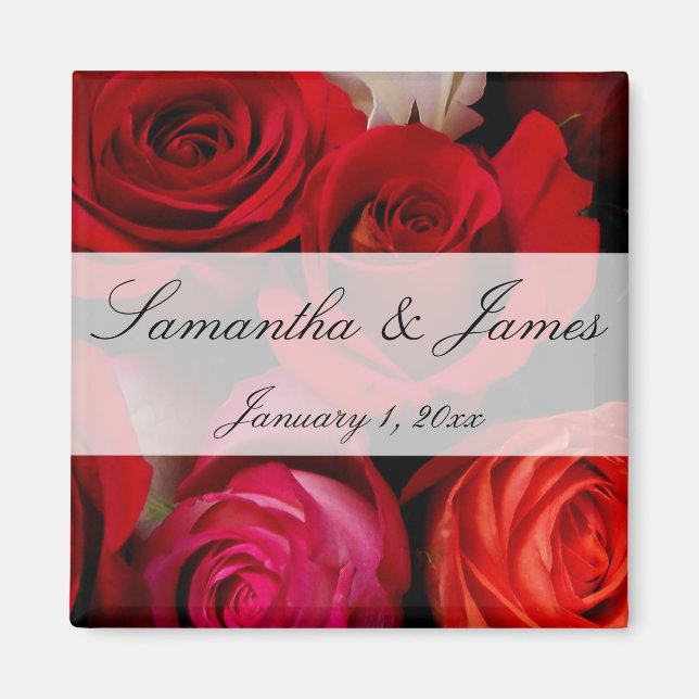 Íman Casamento pessoal do Buquê rosa vermelha (Frente)