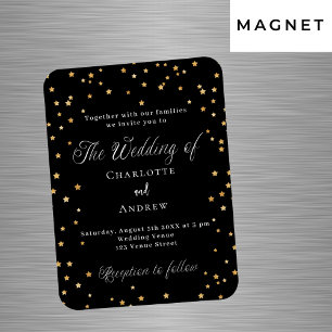 Íman Casamento preto ouro estrelas elegante script luxo