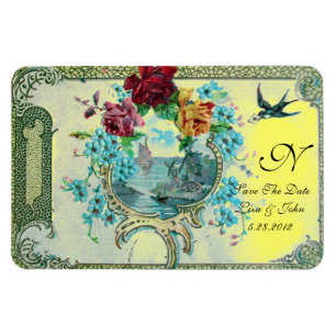 Íman Casamento romântico, amarelo floral da data das