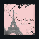 Íman Casamento Romântico Vintage eiffel Torre Paris<br><div class="desc">Romântica Vintage,  torre rosa eiffel Paris Convites de casamento,  favores cor-de-rosa de Paris,  casamento de Paris,  salvar a data.</div>
