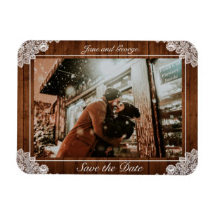 Íman Casamento Rustic Wood & White Lace