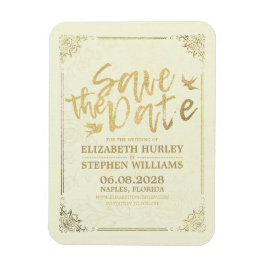 Íman Casamento Salva A Data Dourada Script Frame Floral