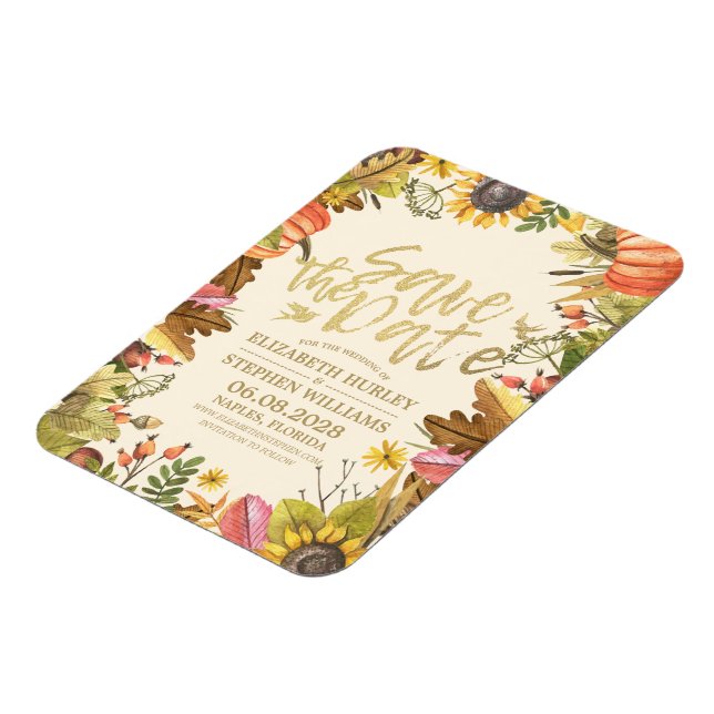 Íman Casamento Salvar A Data De outono Deixa Pumpkin (Left Side)