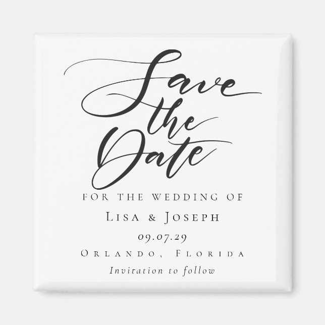 Íman Casamento Salvar a Data Elegante Preto e Branco  (Frente)