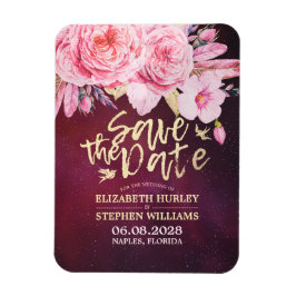 Íman Casamento Salvar A Data Penas Florais Vermelha Bor