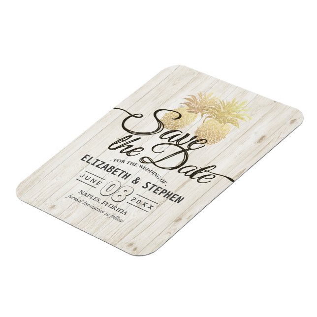 Íman Casamento Salve A Data Dourada Do Abacaxi Madeira  (Left Side)