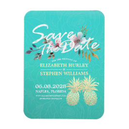 Íman Casamento Salve A Data Ouro Pineanases Rosas Teais